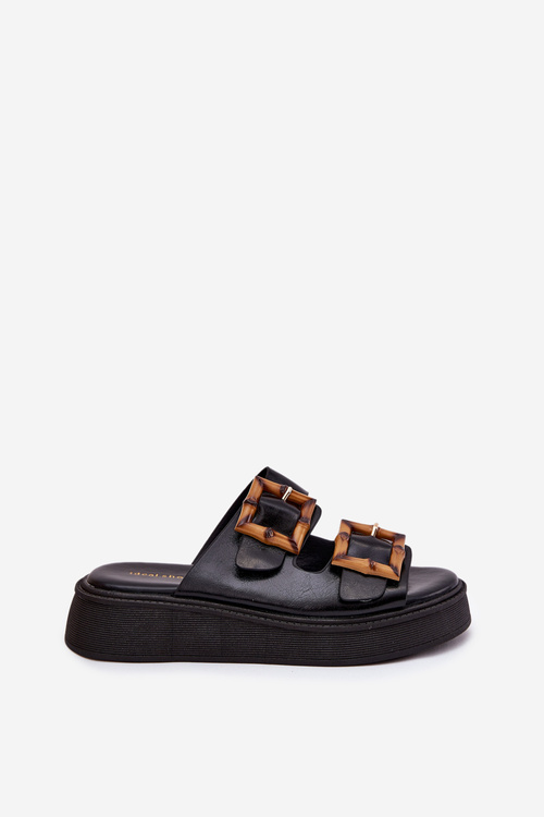 Eko Kožené Sandály Dámské Na Platformě S Přezkami Černé Xanivia