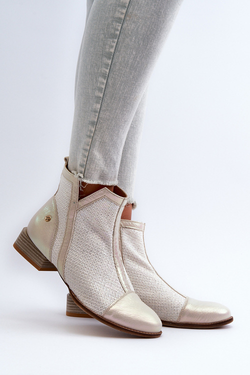 Dámske kožené členkové topánky na nízkom opätku Maciejka 06397-22 Beige