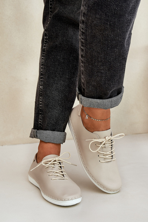 Šnurovacie Poltopánky Z Prírodnej Kože D&A LR51-645 Béžové