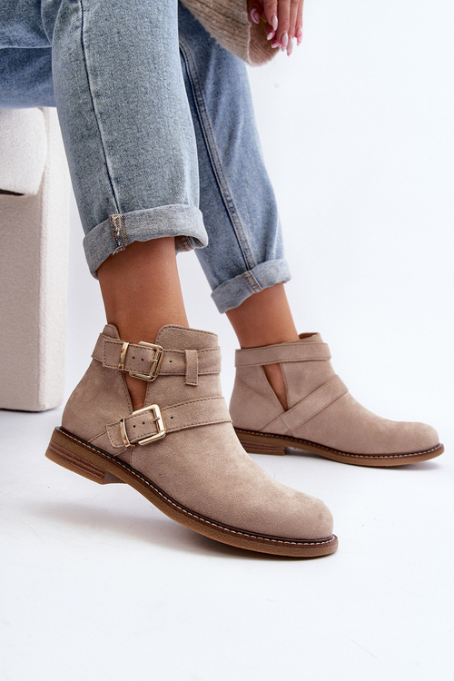 Dámske čižmy na plochej podrážke s remienkami čierne Melviana