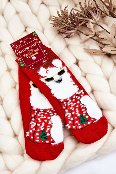 Detské vianočné bavlnené termoaktívne ponožky Alpaka Red