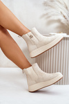 Dámské boty na platformě se sponou z eko semiše světle béžové Ciatheia