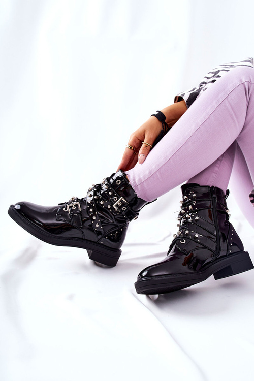 Lakované Boty S Pruhy Černe Lorist