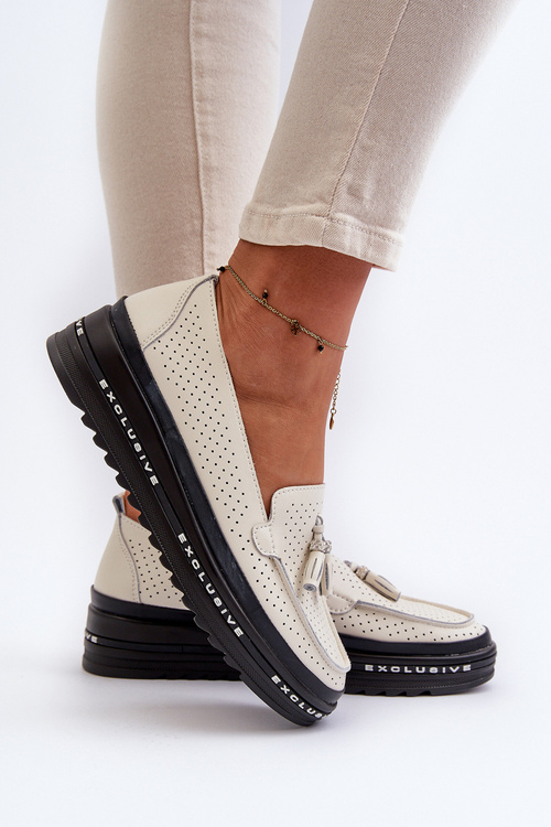 Dámske kožené mokasíny na platforme béžové Assetnima