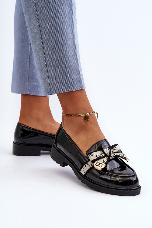 Lakované dámske poltopánky mokasíny S.Barski HY330A čierne