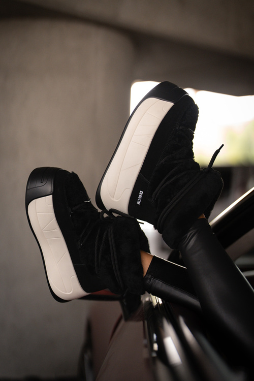 Dámské Kožené Sněhule Na Silné Podešvi S Kožešinou Big Star OO274A206 Černé