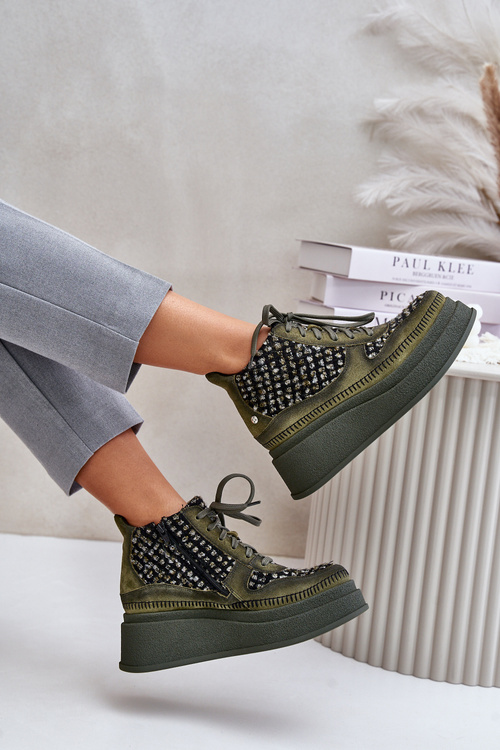 Kožené Boty Na Platformě A Klínu Maciejka 06759-09 Zelené