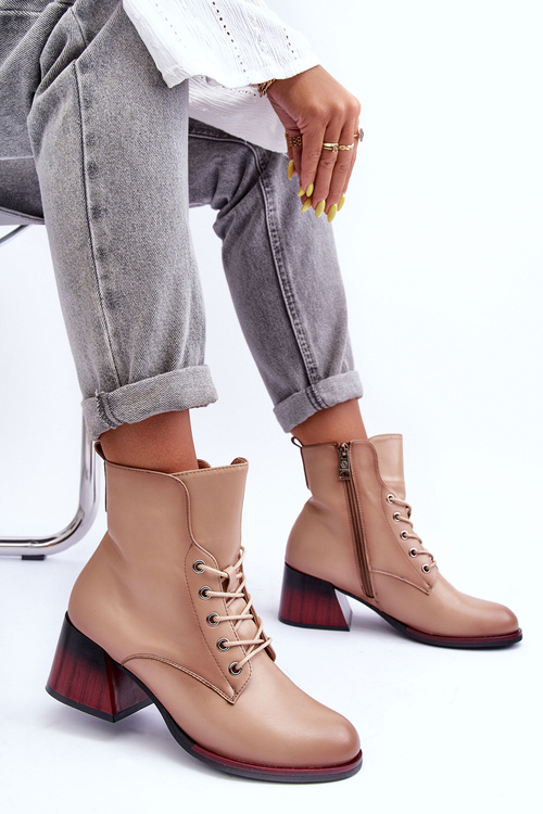 Kůže Boty Na Podpatku Bežové Luloshe