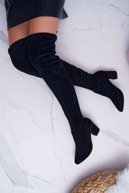 Dámské Kozačky Na Vysokém Podpatku Semišové Černá Bernet