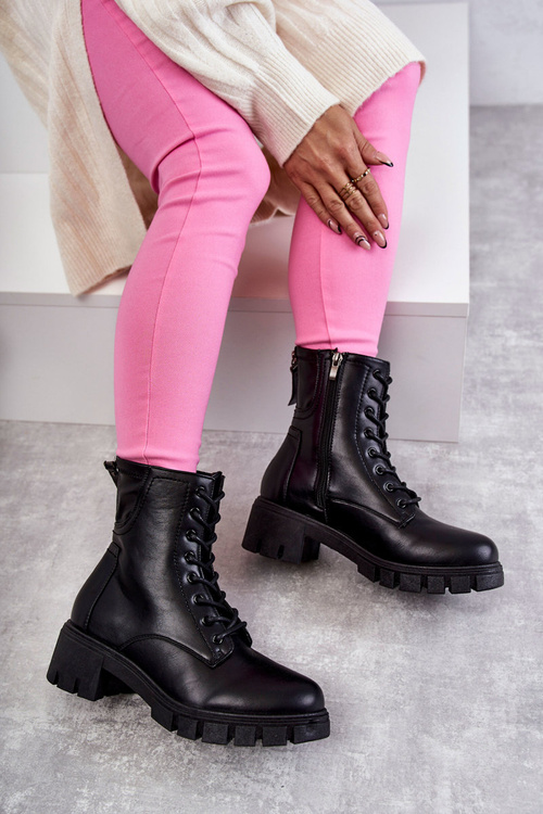 Kožené Boty Na Zip černe Tonje