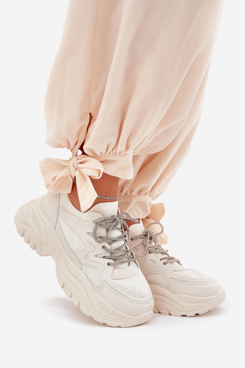 Dámské tenisky na platformě s ozdobným šněrováním béžové Evalianne