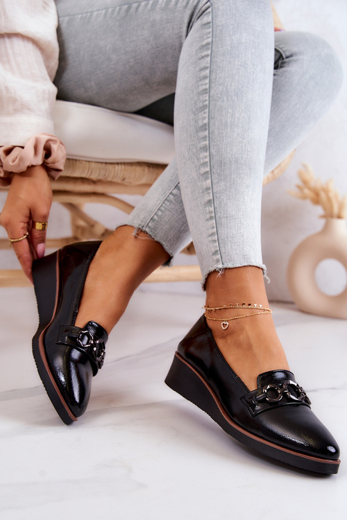 Maľované kožené topánky na kliny čierne melódie