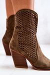 Openwork Cowboy topánky na Khaki Caroline Post