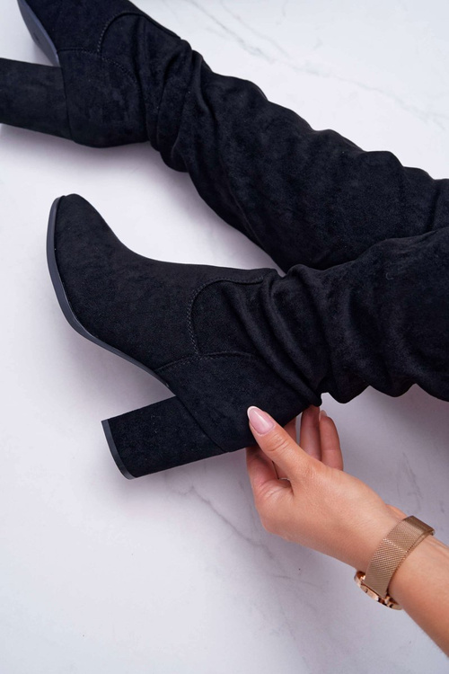 Dámské semišové kozačky na vysokém podpatku Černá Estredos