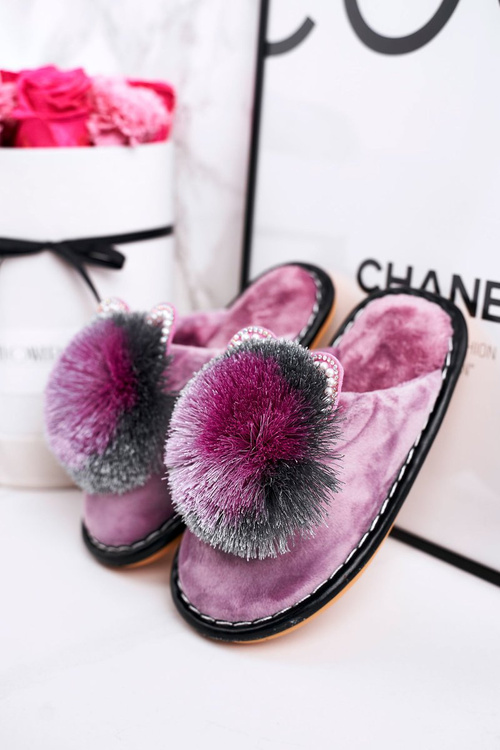 Dětské Domácí Pantofle S Bambulí Fialové Cinderella