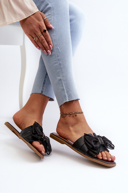 Dámské černé žabky s mašlí Balinda