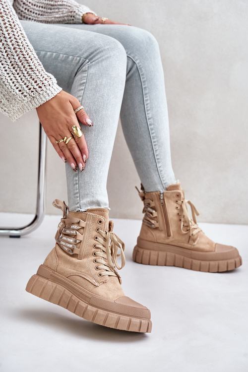 Dámské boty na platformě s ozdobným šněrováním hnědé Edidda