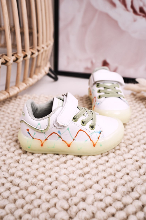 Dětská Sportovní Obuv Se Zářící Podrážkou LED Bílé-Zelené Disco