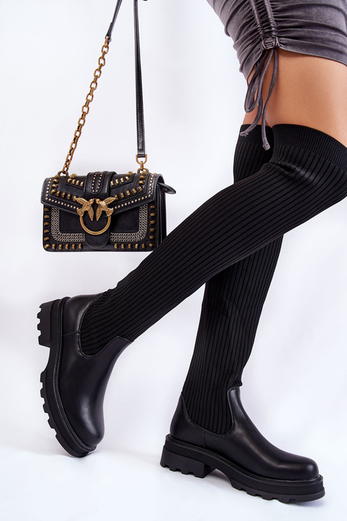 Dámske ponožkové topánky nad kolennou čiernou glorie