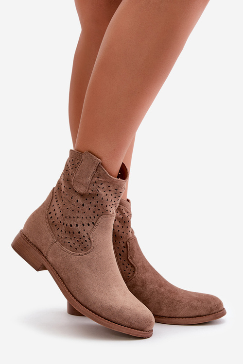 Dámské perforované boty na plochém podpatku hnědé S.Barski HY42-135