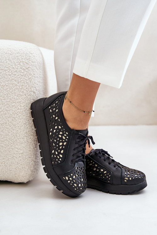 Zazoo 2973 Kožené Polobotky Na Platformě S Děrováním Černé