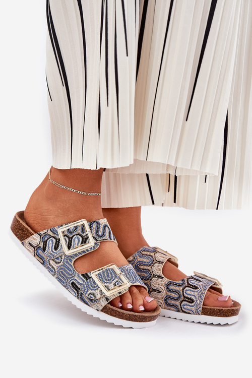 Dámské Pantofle S Přezkami A Leskem Béžové S.Barski RB51-006