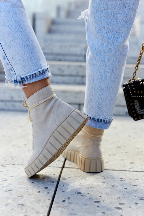 Semišové boty na platformě Lewski Boty 3177 Světle béžová