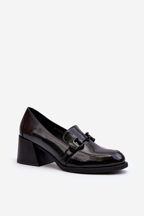 Lakýrované lodičky na podpatku černé Nireva