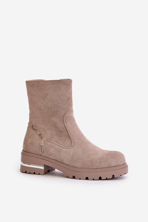 Zateplené dámske topánky z eko semišu na zips béžové Narilie