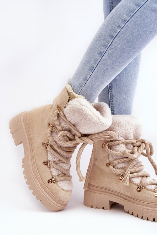 Dámske snehové topánky s ľahkou béžovou viazaním shala