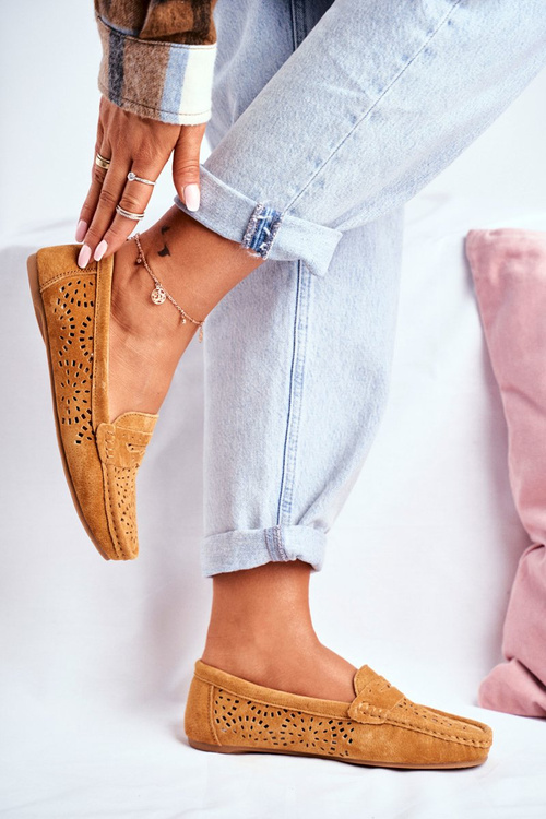 Suede Openwork Dámske mokasáre S.Barski Camel