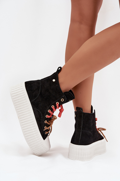 Semišové zateplené dámské tenisky na robustní platformě GOE SS2N4046 Černé