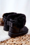 Kožené detské topánky Snehové topánky s kožušinou čiernou madie