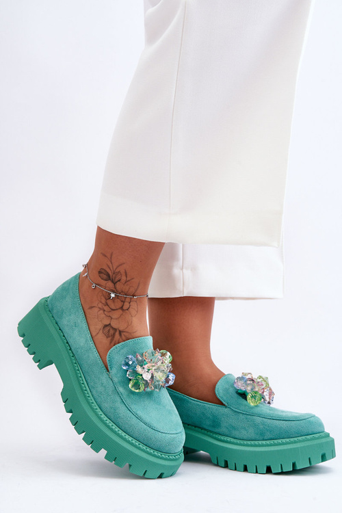 Dámské křišťálové mokasíny Zelená Avril