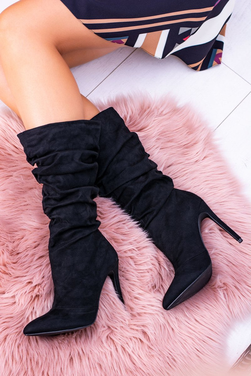 Lu Boo Black High Suede topánky na päte Bellisario