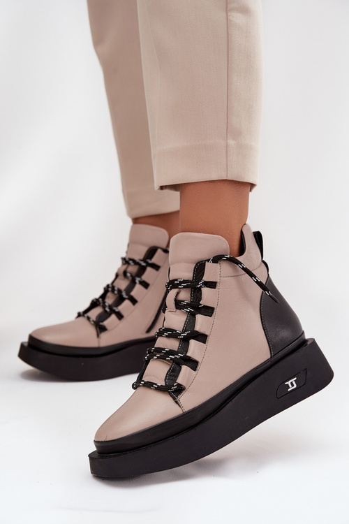 Kožené dámske platformové čižmy s podšívkou Artiker 55C0884 Béžové