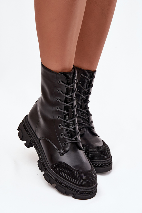 Dámske pracovné čižmy s podšívkou s ozdobou S.Barski HY42-982 Čierne