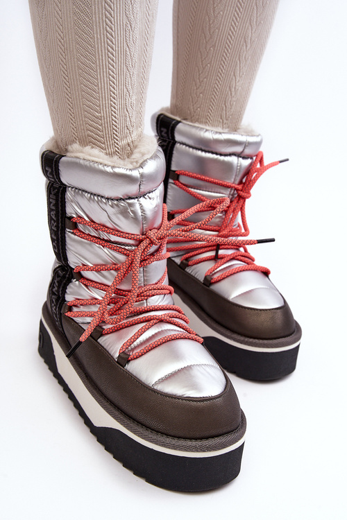 Dámske snehové topánky na hustej vegánskej podrážke d.franklin dfsh371006 striebro