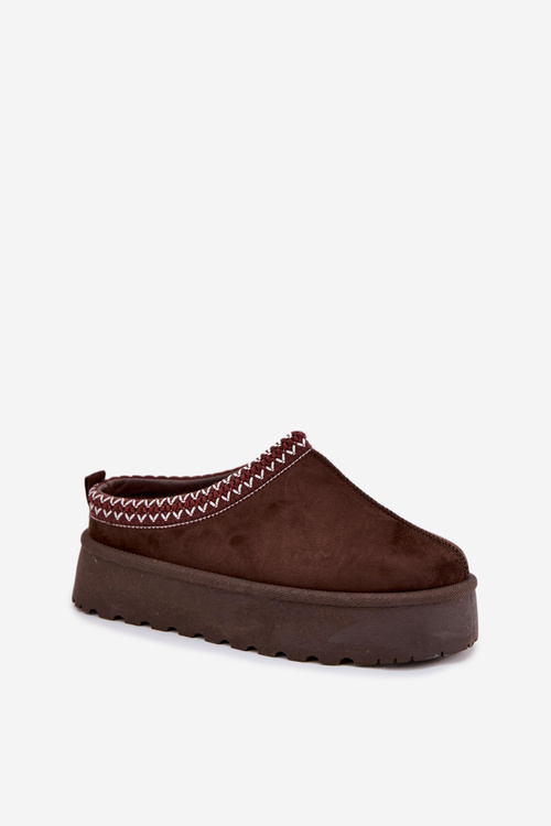 Nízke dámske snehule s výšivkou na platforme čokoládové Narirya