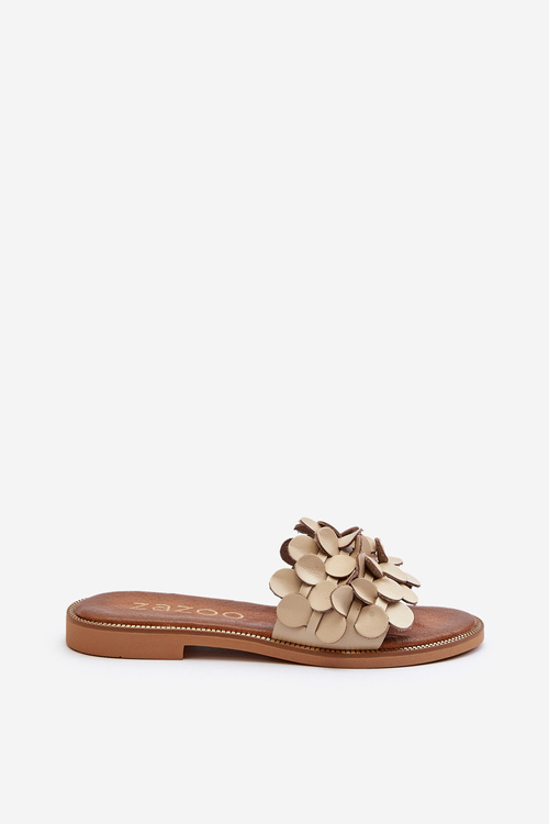 Zazoo 40381 Dámske Kožené Žabky Na Plochej Podešve Beige