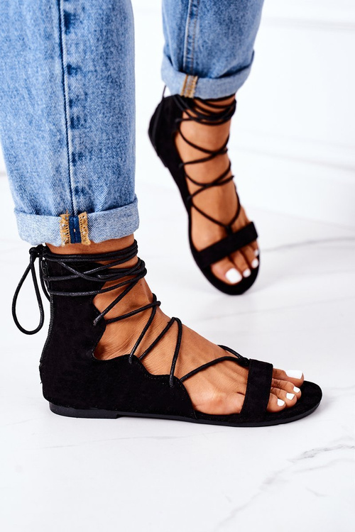 Šněrovací Gladiátorské Sandály Lu Boo Černé