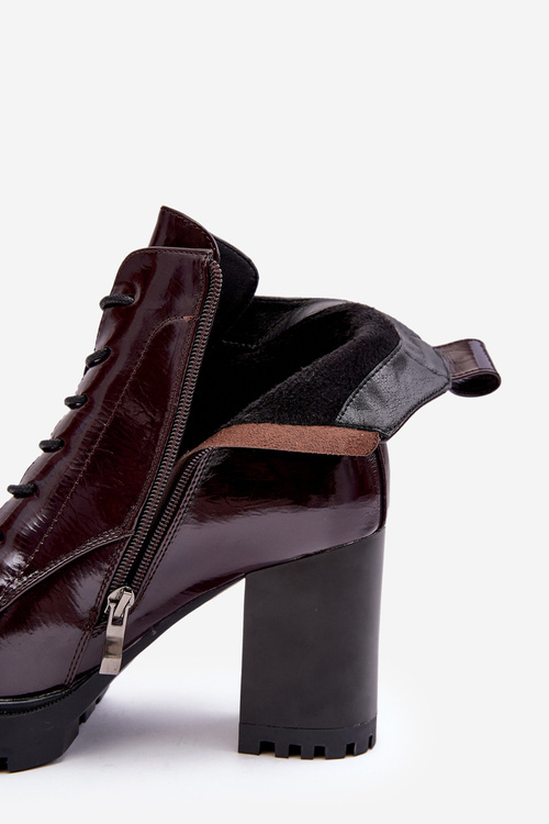 Botky Lakierované Na Słupku Ocieplané Bordové D&A MR870-54