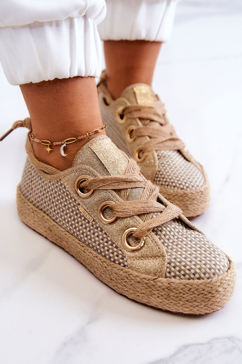 Dámské pletené tenisky Big Star JJ274392 béžová a zlatá