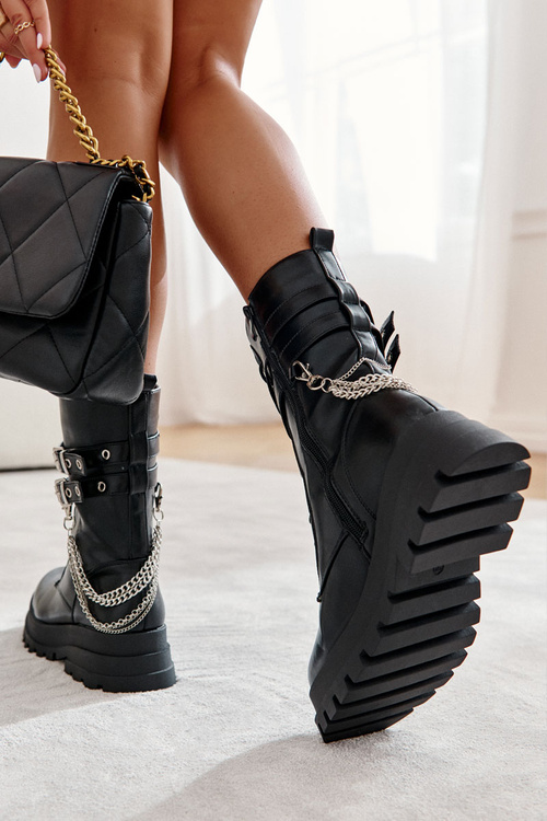 Vysoké Pracovní Boty S řetízkem Černý Montero
