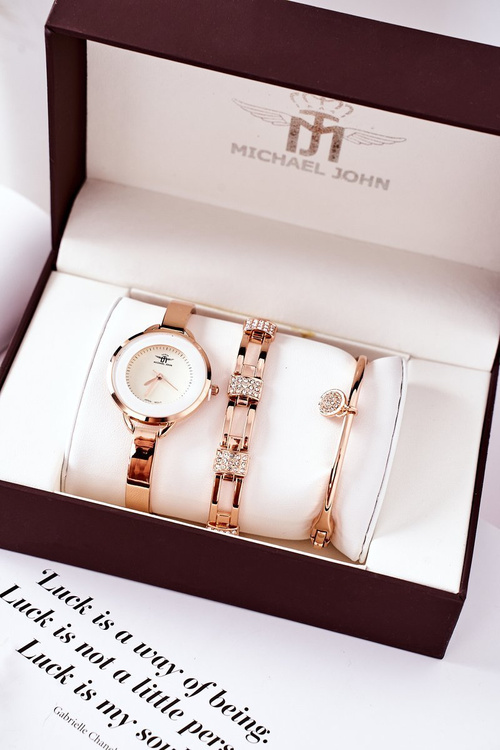 Sada hodov a dva náramky Michael John Pink Gold