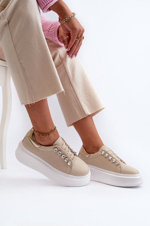 Dámské kožené tenisky na masivní platformě béžové S.Barski LR628