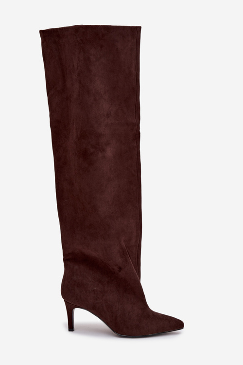 Dámské kozačky na jehlovém podpatku bez zapínání v čokoládové barvě Mavilla