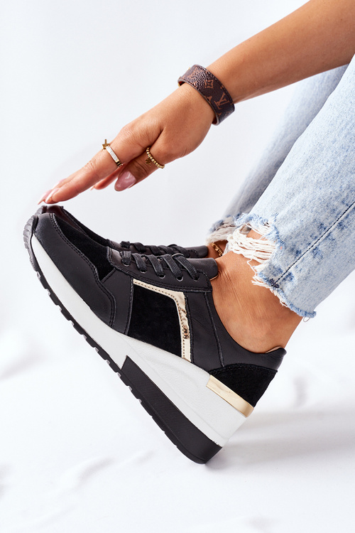 Dámské Klínové Kožené Boty Sneakersy Černé Bilé Manitoba