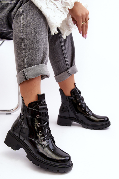 Lakové dámské boty na zip SBarski HY93-91 Černé