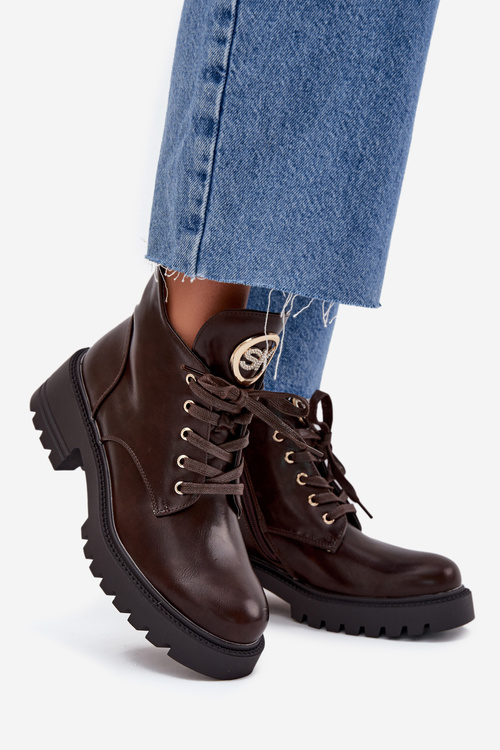 Zateplené dámské botky se zlatým detailem čokoládové Kavirae